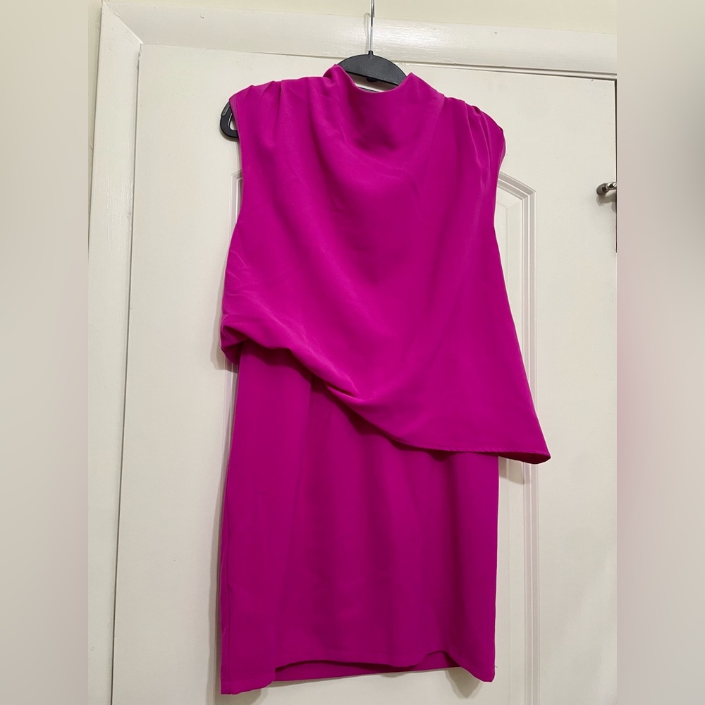 TCEC Hot Pink Sleeveless Draped Cocktail Dress